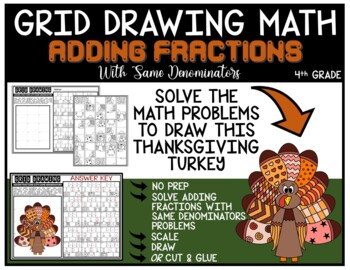 Preview of THANKSGIVING TURKEY Drawing Math Puzzle ADDING FRACTIONS WITH SAME DENOMINATORS