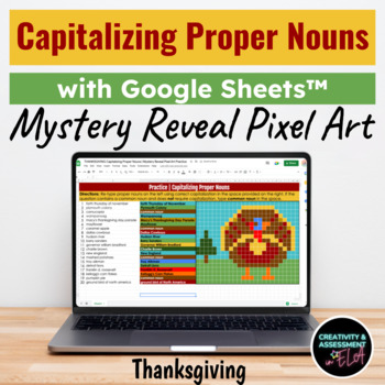 Preview of THANKSGIVING Turkey Capitalizing Proper Nouns Mystery Reveal Pixel Art Puzzle