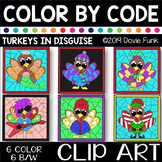 THANKSGIVING Turkeys in Disguise Color by Number or Code Clip Art