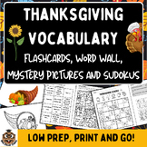 THANKSGIVING VOCABULARY Flashcards Word Wall Mystery Pictu