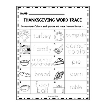 THANKSGIVING VOCABULARY PAGE FREEBIE word wall pocket charts tracing ...