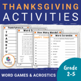 THANKSGIVING | Word Games, Word Search & Acrostic Poems