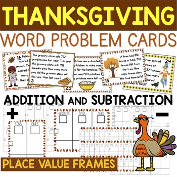 Preview of Thanksgiving WORD PROBLEMS: Addition and Subtraction with Place Value Frames