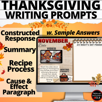 Preview of THANKSGIVING Writing Prompts & Activities Text Structures Mini-Lessons & MORE
