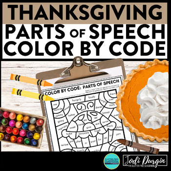 Preview of THANKSGIVING color by code November coloring page PARTS OF SPEECH worksheet