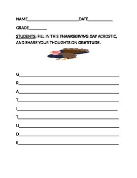 Preview of THANKSGIVING/GRATITUDE ACTIVITY