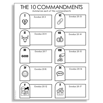 THE 10 COMMANDMENTS Bible Story Illustrated Notes Activity | TpT