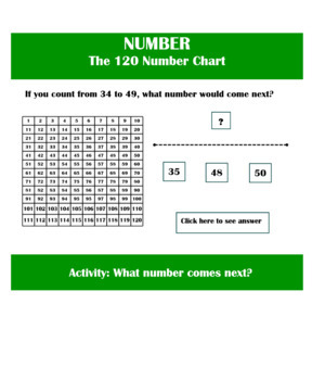 Preview of THE 120 NUMBER CHART - What number comes next?