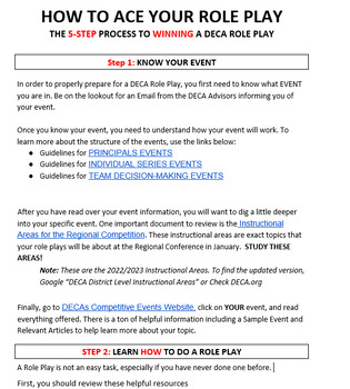 Preview of THE 5 STEP PROCESS TO WIN A DECA ROLE PLAY - Includes sample, video, and slides