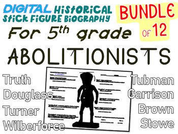 Preview of THE ABOLITIONISTS Historical Stick Figure Biographies BUNDLE of 12 for 5th Grade