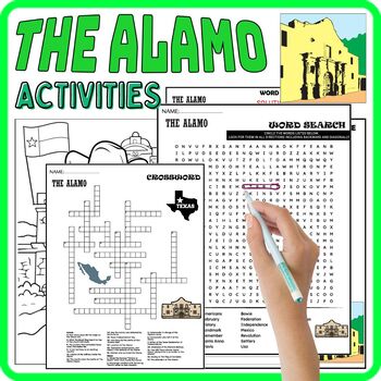 Preview of THE ALAMO Worksheets,Vocabulary,Coloring,Wordsearch & Crosswords, Texas History