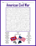 THE AMERICAN CIVIL WAR Word Search Puzzle Worksheet - 4th,