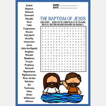 THE BAPTISM OF JESUS word search puzzle worksheet activity by Mind ...