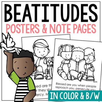 Preview of THE BEATITUDES Bible Story Coloring Pages Activity | Church Bulletin Board 