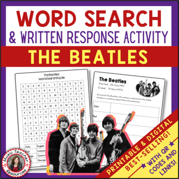 Preview of THE BEATLES Music Word Search and Biography Research Activity Worksheets