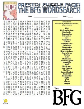 Preview of Novel: THE BFG (Roald Dahl / Puzzle Page / Wordsearch / Criss-Cross / Game)