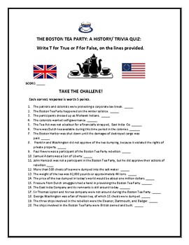 Preview of THE BOSTON TEA PARTY: A HISTORY/ TRIVIA QUIZ