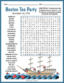 (3rd 4th 5th 6th Grade) BOSTON TEA PARTY Word Search Puzzl
