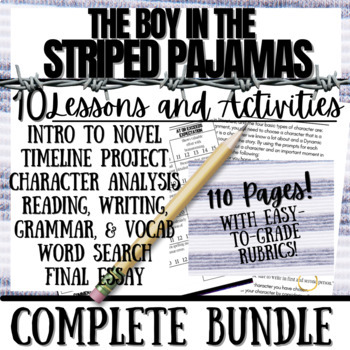 Preview of THE BOY IN THE STRIPED PAJAMAS Novel Study Unit Bundle Projects Activities Exam