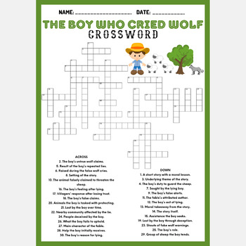 THE BOY WHO CRIED WOLF crossword puzzle worksheet activity by Mind
