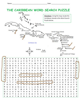 CARIBBEAN ISLANDS MAP AND WORD SEARCH PUZZLE by Interactive Printables
