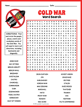 Preview of THE COLD WAR Word Search Puzzle Worksheet Activity - 6th, 7th, 8th, 9th Grade