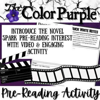 Preview of THE COLOR PURPLE Alice Walker | Novel Study Intro Activity | Video & Reflection