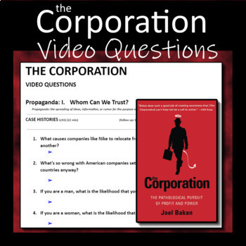 Preview of THE CORPORATION Documentary Focus Questions - NO PREP! (Google Docs)