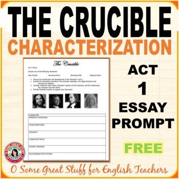 Preview of THE CRUCIBLE    Act 1 Essay Prompt FREE RESOURCE