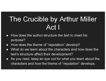 Preview of THE CRUCIBLE: Day 1 Act I Guided Reading Slides