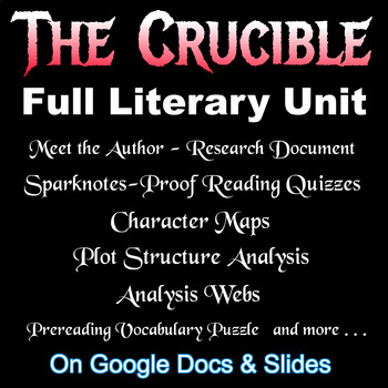 Preview of THE CRUCIBLE -- FULL LITERARY UNIT (Quizzes, Character & Plot Maps, etc.)