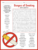 THE DANGERS OF SMOKING Word Search Puzzle Worksheet Activity