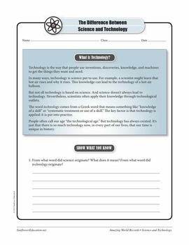 the difference between science and technology science and technology worksheets