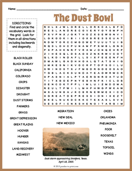 Preview of THE DUST BOWL Word Search Puzzle Worksheet Activity (4th 5th 6th 7th Grade)