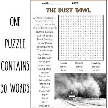THE DUST BOWL word search puzzle worksheets activities TPT