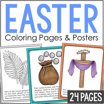 Preview of THE EASTER STORY Coloring Pages and Posters | Holy Week Activities
