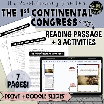 Preview of THE FIRST CONTINENTAL CONGRESS Reading Passage & Activities (Print & Digital)