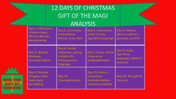 Preview of THE GIFT OF THE MAGI: A CHRISTMAS STORY ANALYSIS for 12 DAYS OF LITERACY!