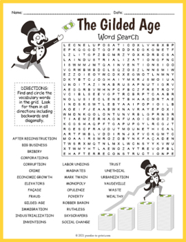 Preview of THE GILDED AGE Word Search Puzzle Worksheet Activity