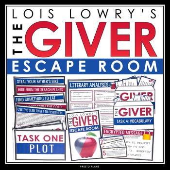 Preview of The Giver Escape Room Novel Activity - Breakout Review for Lois Lowry's Novel
