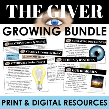 Preview of THE GIVER Unit Bundle: Engaging Novel Study w/ Activities: Stations, Quickwrites