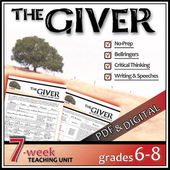 Preview of THE GIVER Novel Study Unit Plan Activities PRINT & DIGITAL Prereading, Quizzes