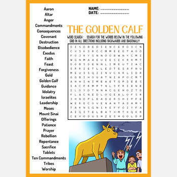 THE GOLDEN CALF word search puzzle worksheet activity by Mind Games Studio