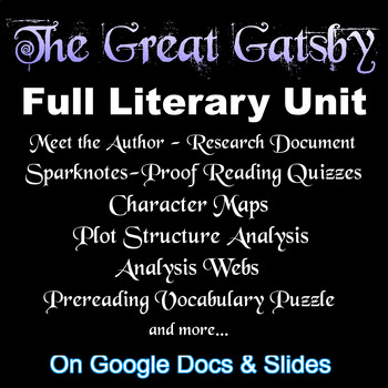 Preview of THE GREAT GATSBY - FULL LITERARY UNIT (Quizzes, Character & Plot Maps, etc.)