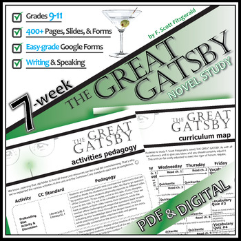 Preview of THE GREAT GATSBY Novel Study Unit Plan Activities PRINT & DIGITAL Pre-reading