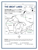 THE GREAT LAKES - Printable Worksheet with map