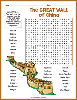 Preview of THE GREAT WALL OF CHINA Word Search Puzzle Worksheet Activity