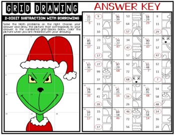 THE GRINCH Grid Drawing Math Puzzle 2-DIGIT SUBTRACTION WITH BORROWING