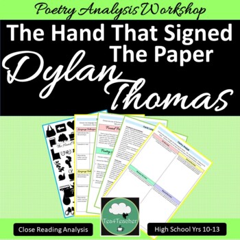 Preview of THE HAND THAT SIGNED THE PAPER Dylan Thomas WAR POETRY Close Reading Worksheets
