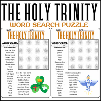 THE HOLY TRINITY word search puzzle worksheets activities by PUZZLES ...